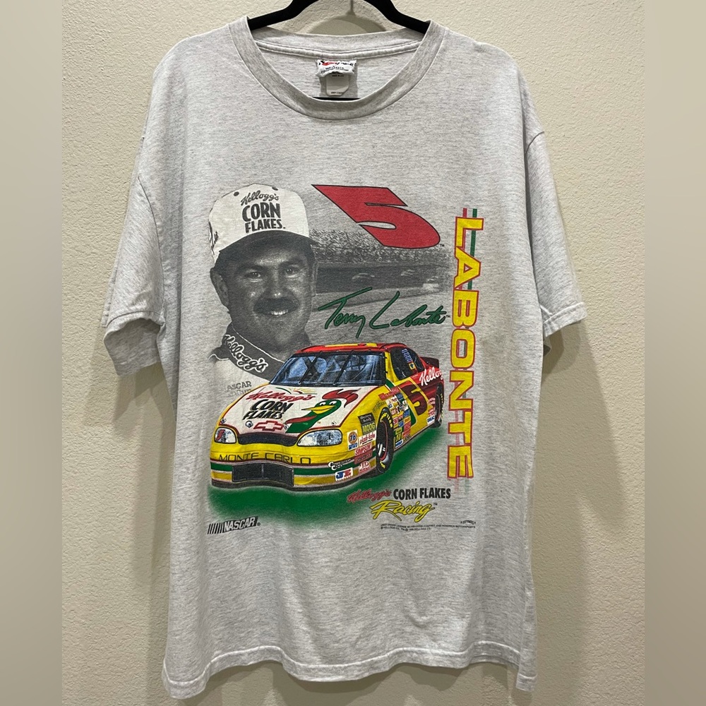 Vintage 90s Terry Labonte Kellogg’s Corn Flakes NASCAR Racing Graphic T XL Gray